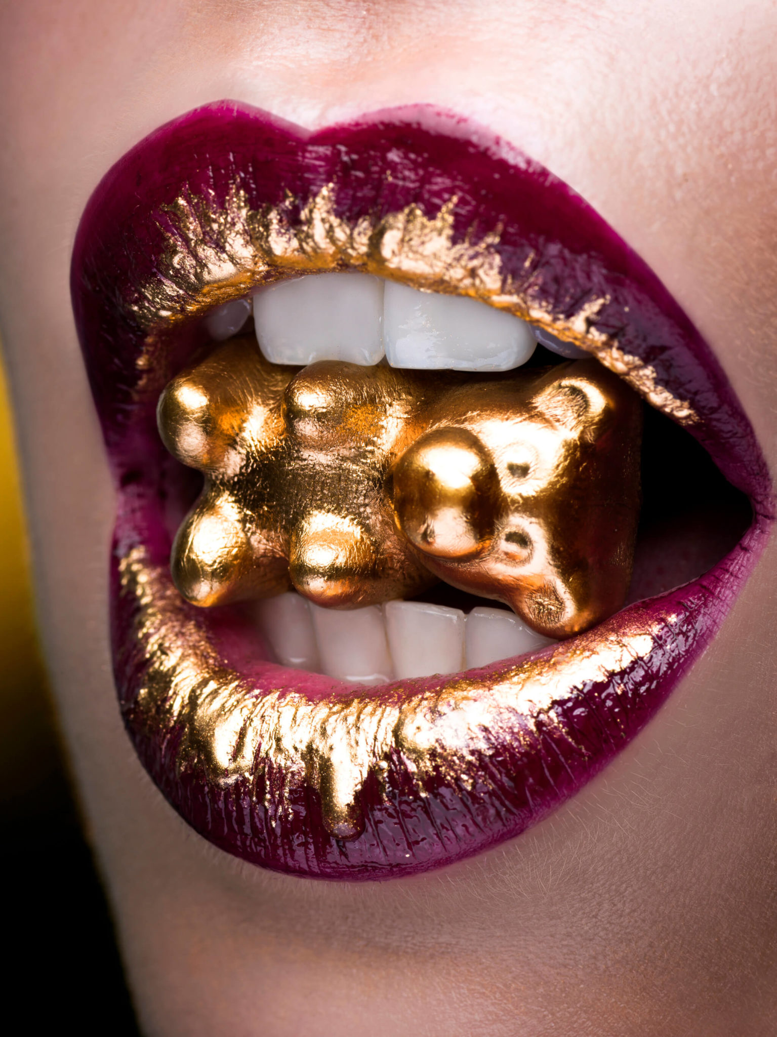 photographed Beauty-makeup -shot red lips gummi bear French style by chris singer chrissinger